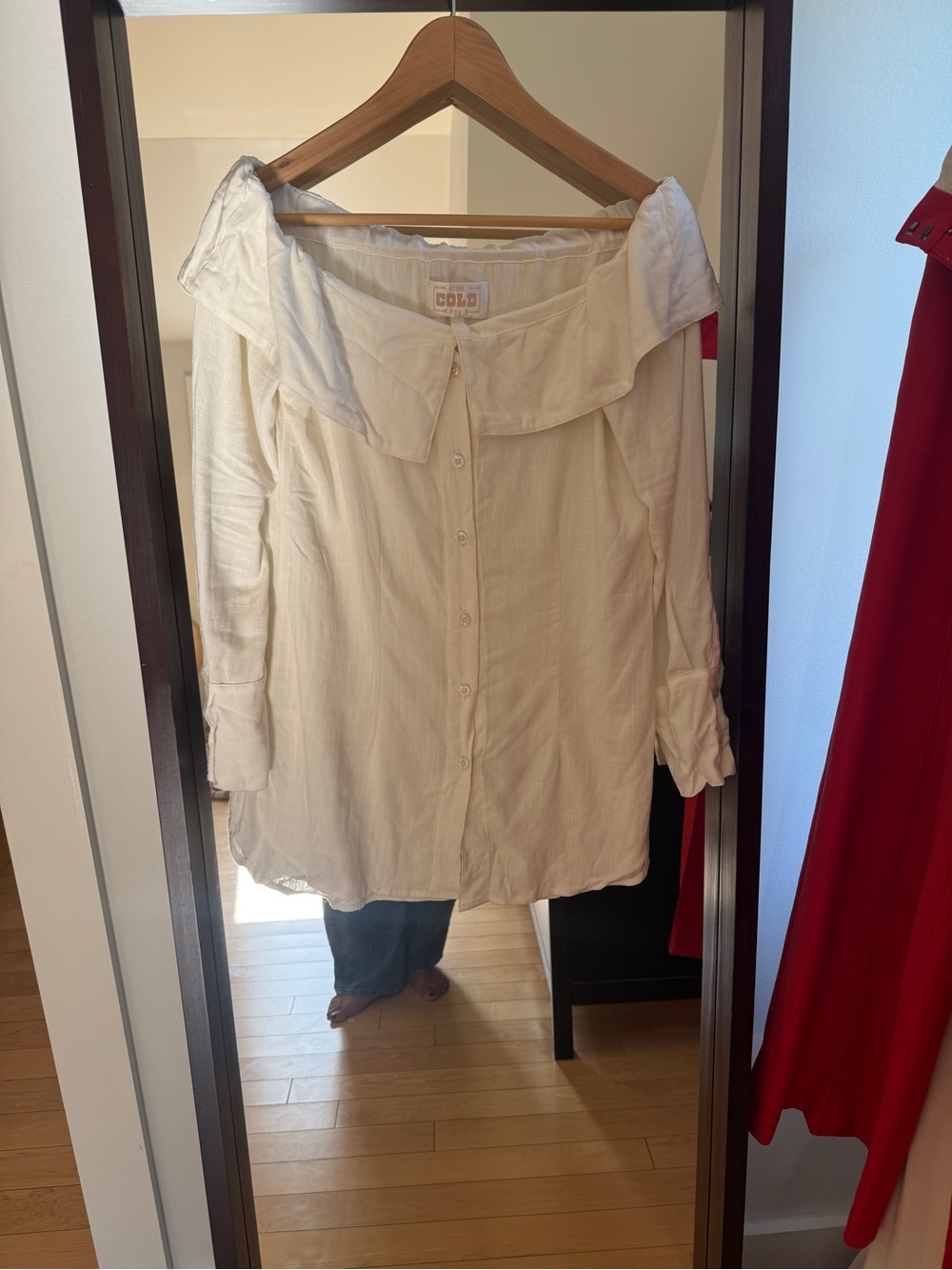 Stone Cold Fox off the shoulder Ivory Button-Up